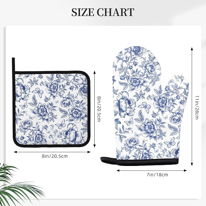 Floral Oven Mitts and Pot Holders Sets of 3, Botanical Print Heat Resistant - Image 2