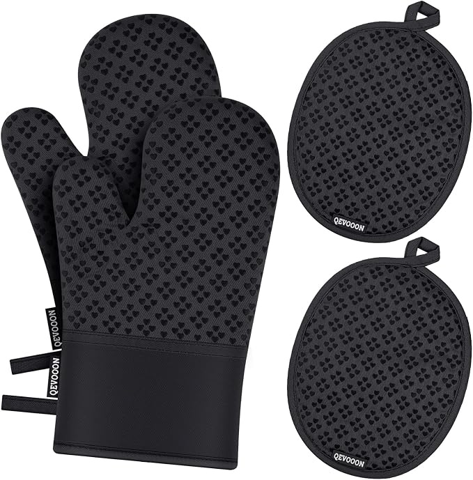 Oven Mitts and Pot Holders 4 Sets, Heat Resistant 500 ℉ Oven Mitt and Pot Holder by QEVOOON
