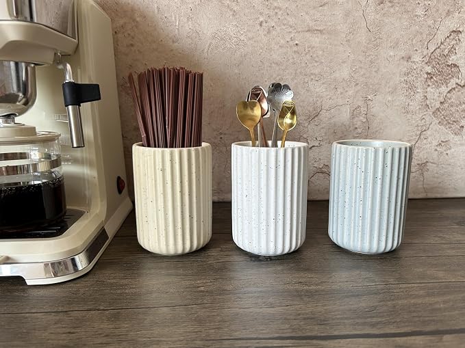 TOPYOKK Stoneware Coffee Bar Utensil Holder Tea & Coffee Spoon & Stirrer Holder - Image 2