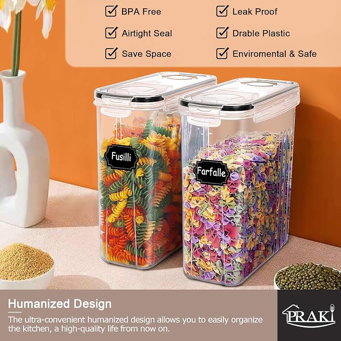 PRAKI 5PCS Cereal Containers Storage Set, BPA Free Airtight Food Storage - Image 3