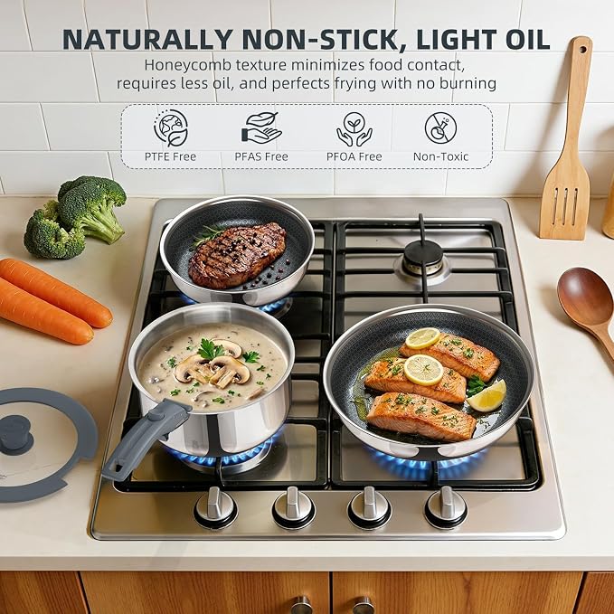 Ciwete 6-Piece Hybrid Stainless Steel Pots and Pans Set Non Stick, Tri-Ply - Image 3
