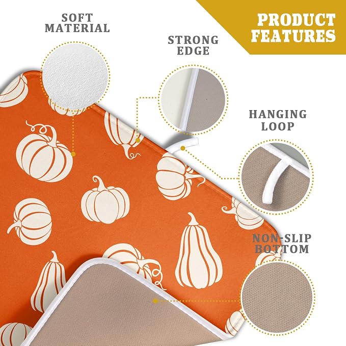 Fall Dish Drying Mat for Kitchen Counter Autumn White Pumpkins Festival - Image 4