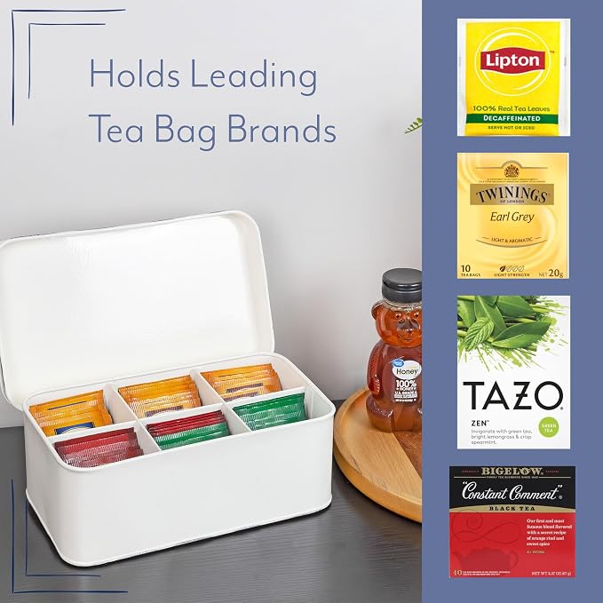 AuldHome Design Farmhouse Tea Bag Box, Vintage Retro Style Enamelware Tea - Image 7