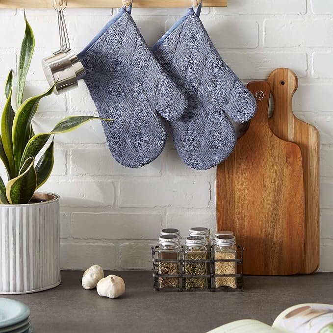 DII Basic Terry Collection 100% Cotton Quilted, Oven Mitt, Stonewash Blue - Image 4