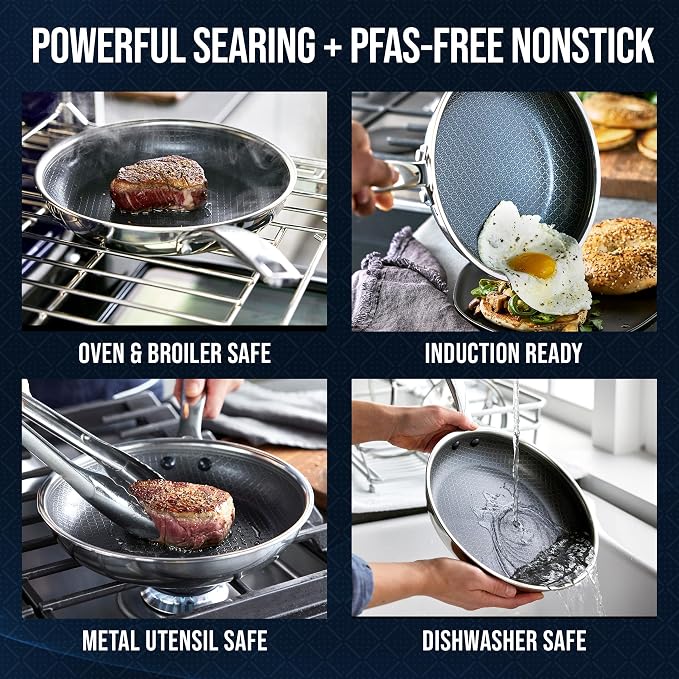 Blue Diamond Hybrid Nonstick Stainless Steel 8” & 10” Frying Pan Skillet Set - Image 5