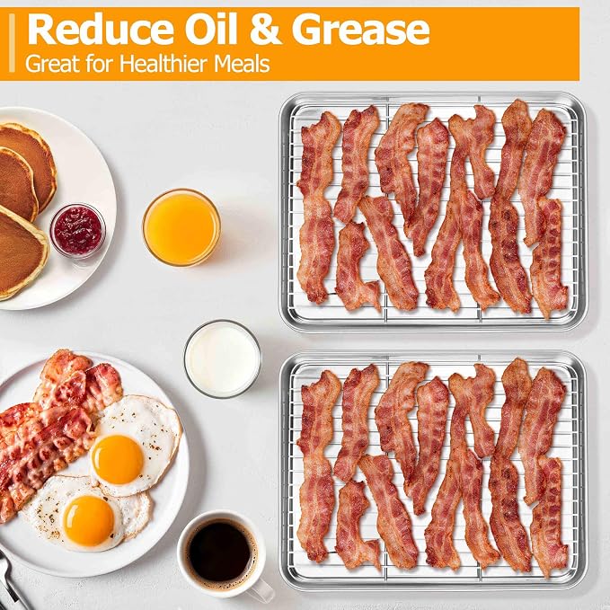 Homikit Quarter Sheet Pan with Rack Set, 9x13 Stainless Steel Baking Sheets - Image 4