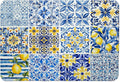 Mediterranean Tiles Dish Drying Mat, Blue White Italy Lemons Coffee