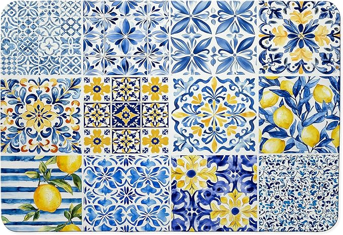 Mediterranean Tiles Dish Drying Mat, Vintage Azulejo Absorbent Dish Drying Mats by Unknown