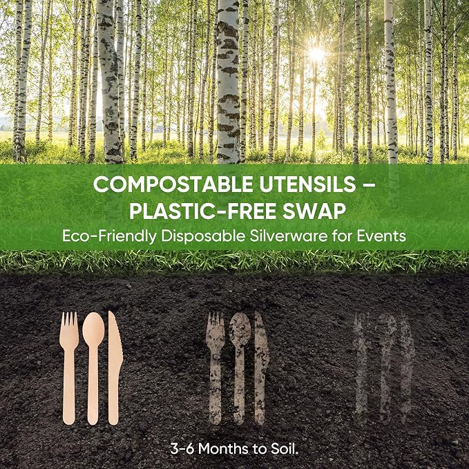Disposable Wooden Utensils Set, Compostable Utensils, Disposable Cutlery - Image 8