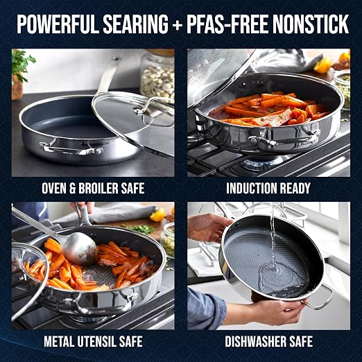 Blue Diamond Hybrid Nonstick Stainless Steel 4QT Saute Pan - Image 3