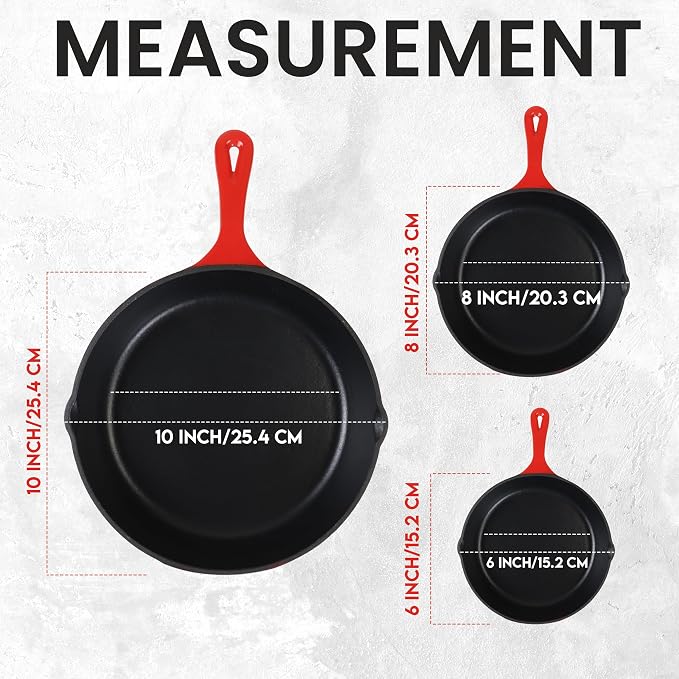 Utopia Kitchen Cast iron Skillets 3 Piece Set, Chefs Pan, Pre Seasoned Cast - Image 2