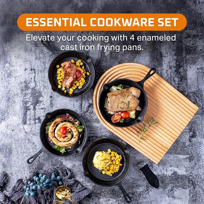 Bruntmor Cast Iron Frying Pan Set of 4-6x4 Inch Black Pre-Seasoned Skillets - Image 2