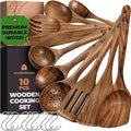 Wooden Spoons for Cooking – 10 Pcs Premium Teak Wooden Utensil Set by Woodenhouse