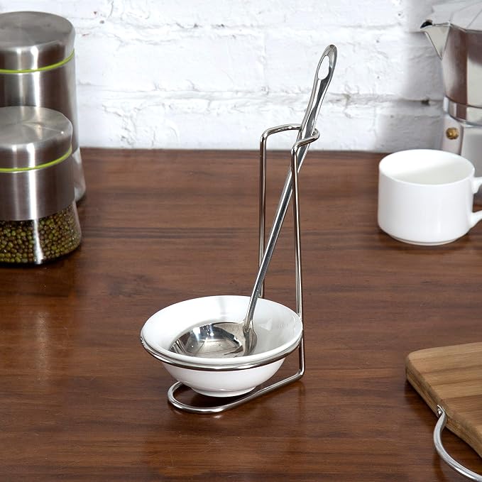 MyGift White Ceramic Ladle Holder Spoon Rest, Upright Single Cooking Utensil - Image 5