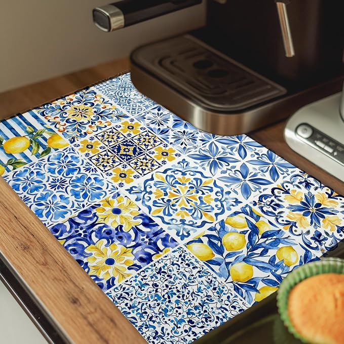 Mediterranean Tiles Dish Drying Mat, Vintage Azulejo Absorbent Dish Drying Mats - Image 5