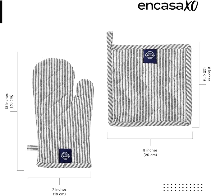 Encasa XO Heat Resistant 100% Cotton Oven Glove & Potholder Set - Image 2