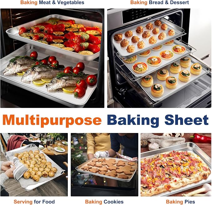 P&P CHEF 16 Inch Baking Cookie Sheet, Oven Pan Tray Stainless Steel Sheet Pan - Image 7