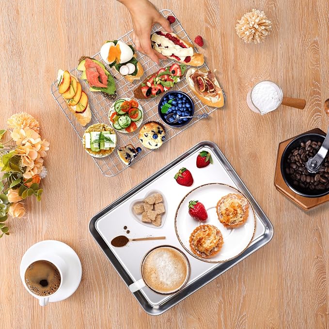Homikit Baking Sheet with Wire Rack Set, Metal Bacon Cookie Trays Nonstick - Image 8