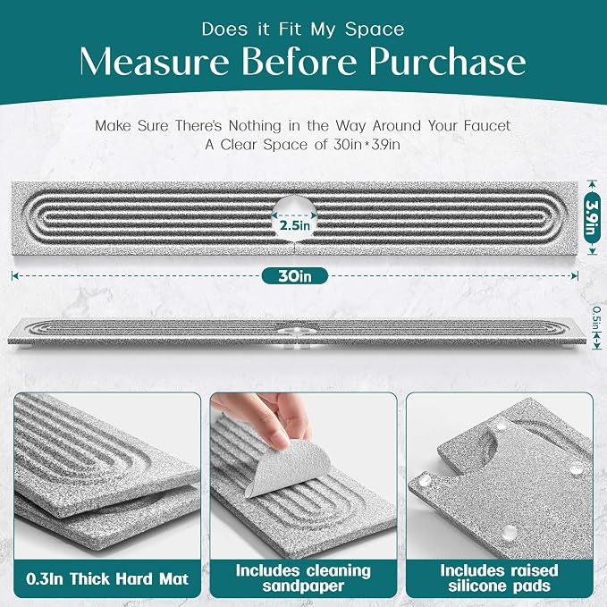 Stone Faucet Mat for Kitchen Sink, Diatomite Stone Drying Mat for Kitchen - Image 6