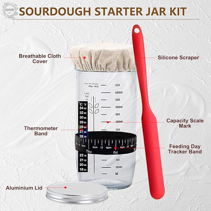 Complete Sourdough Starter Kit, Sourdough Bread Baking Supplies, Banneton Bread - Image 2
