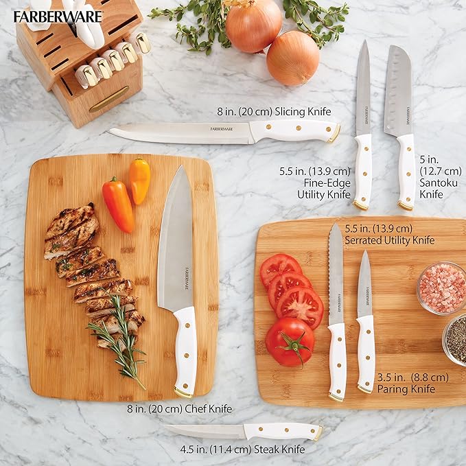 FARBERWARE 15-Piece Knife Block Set, Triple-Riveted High-Carbon Stainless Steel - Image 6