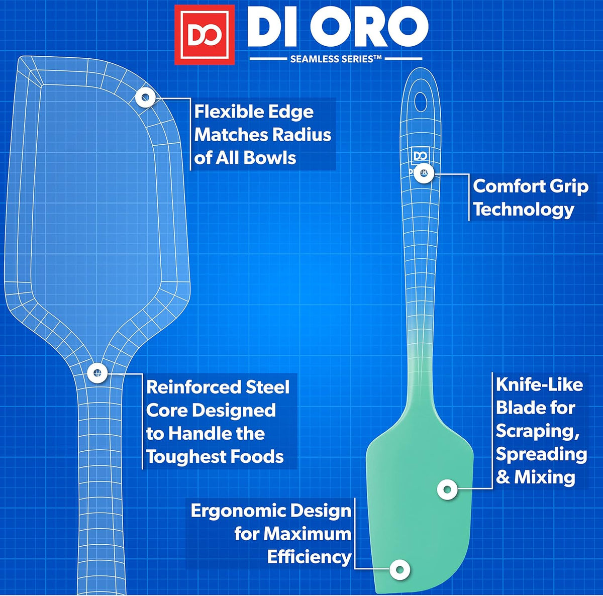 DI ORO Large Silicone Spatula - 600F Heat Resistant, Mint