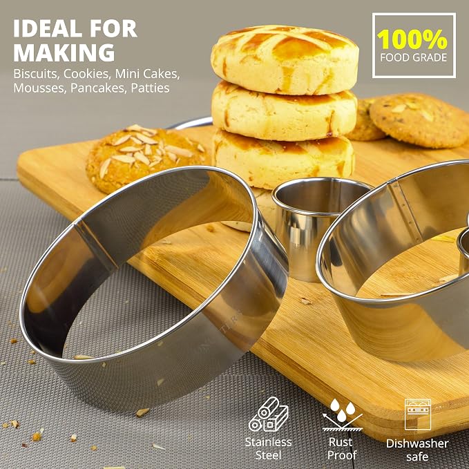 Cookie Cutter Set, Measuring 2'', Round Metal Baking Rings - Image 5