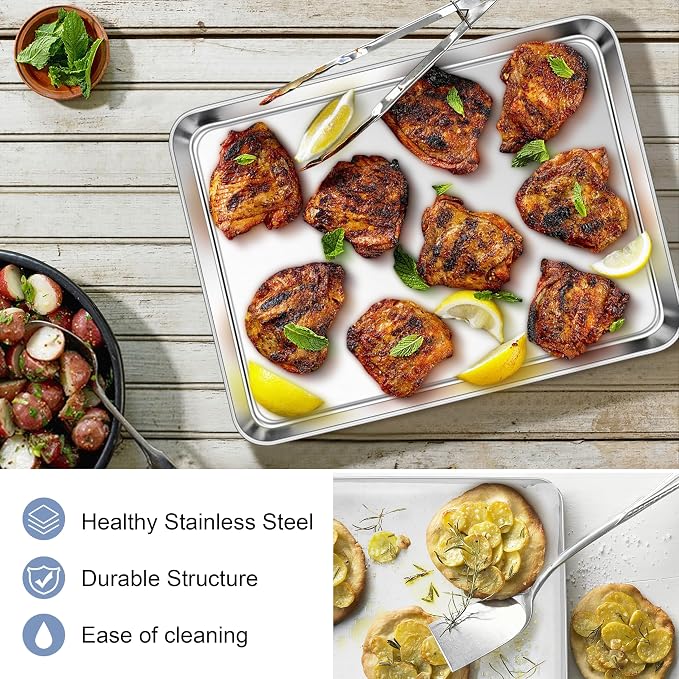 E-far Stainless Steel Baking Sheet, 12.4” x9.7” Baking Cookie Sheet Pan - Image 3