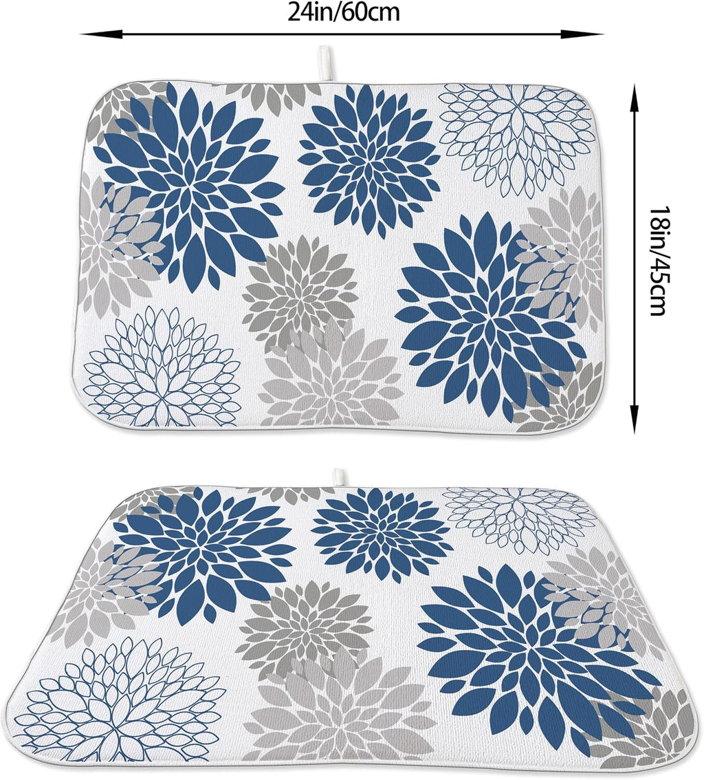 Boho Floral Drying Mat 18x24 Inches For Kitchen Counter Absorbent