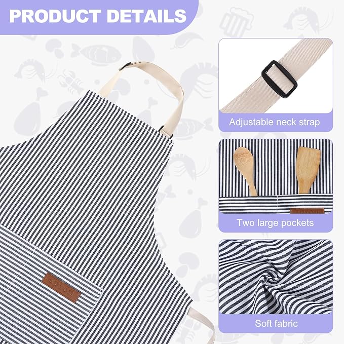 2 Pack Stripes Kids Apron, Kids Cooking Aprons - Image 3