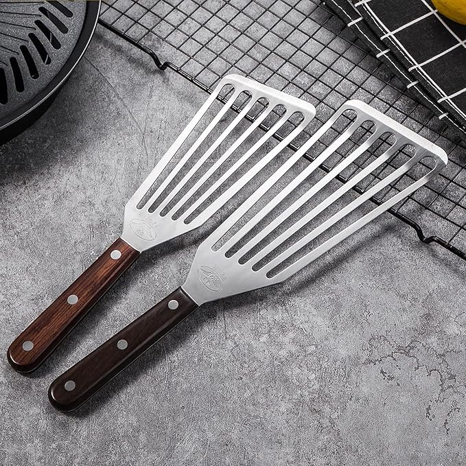 Fish Spatula, 2 Pack Stainless Steel Metal Spatula, Slotted Spatulas - Image 7