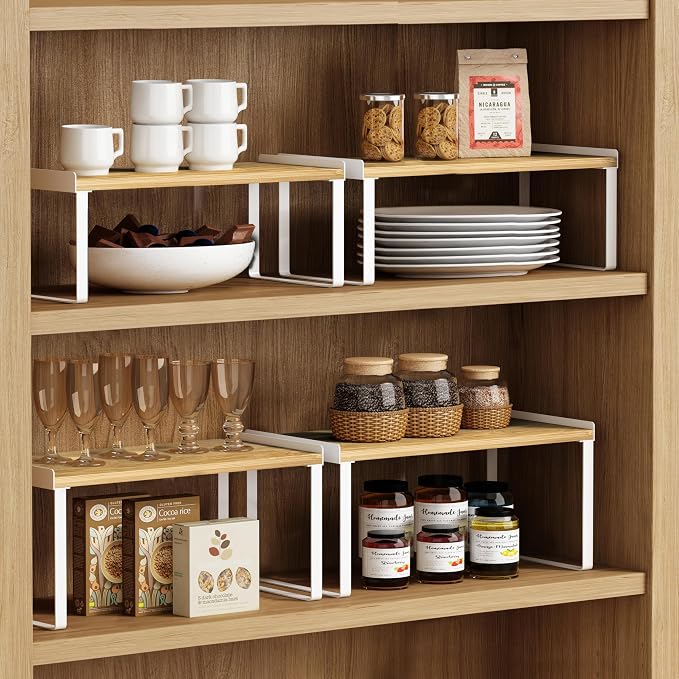 Goozii Kitchen Cabinet Organizer Shelf Set of 4, Large Stackable Pantry - Image 4