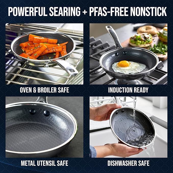 Blue Diamond Hybrid Nonstick Stainless Steel 8” Frying Pan, PFAS-Free Ceramic - Image 3