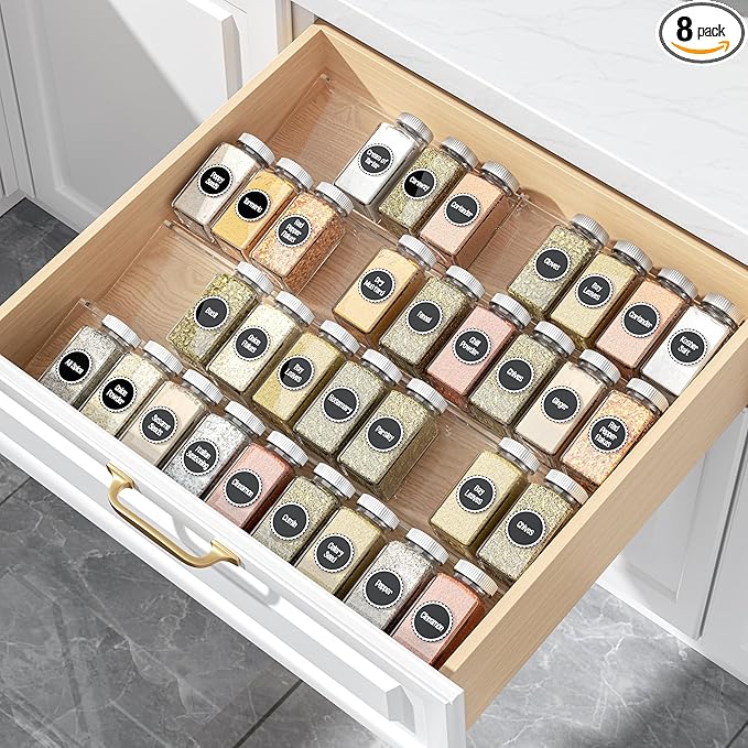 MIUKAA Clear Acrylic Spice Drawer Organizer, 4 Tier- 2 Set Expandable From 9" by MIUKAA