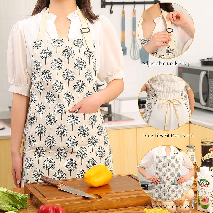 Tosewever 2 Pieces Cotton Linen Waterproof Bib Apron - Image 6