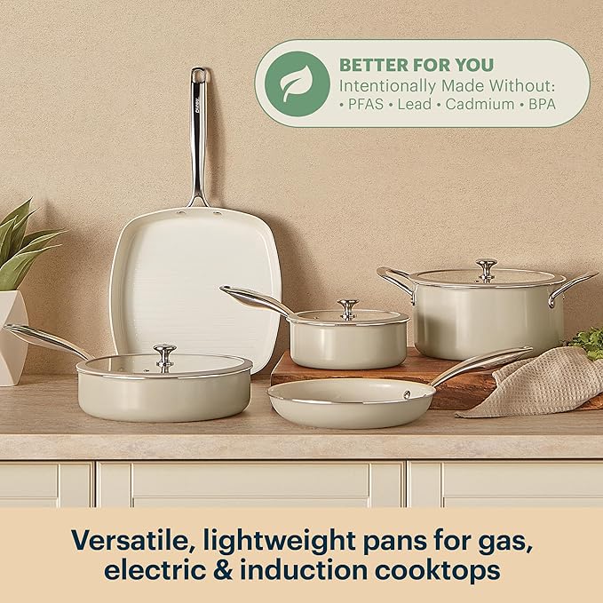 Pyrex 8-Piece Ceramic Cookware Set, Pots and Pans - Image 2