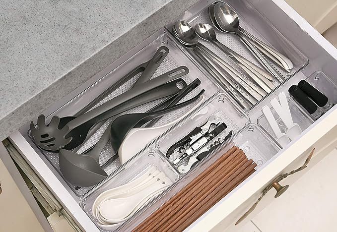 5 Pack Clear Plastic Drawer Organizer Tray Cutlery Utensil Makeups Drawer - Image 4