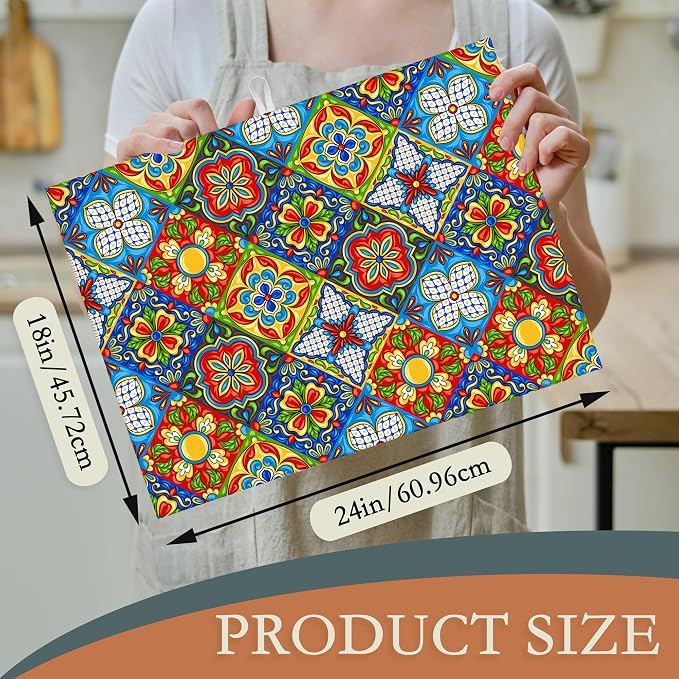Mexican Tile Dish Drying Mat, Boho Tradicion Drying Rack Pad Countertop Dishes - Image 2