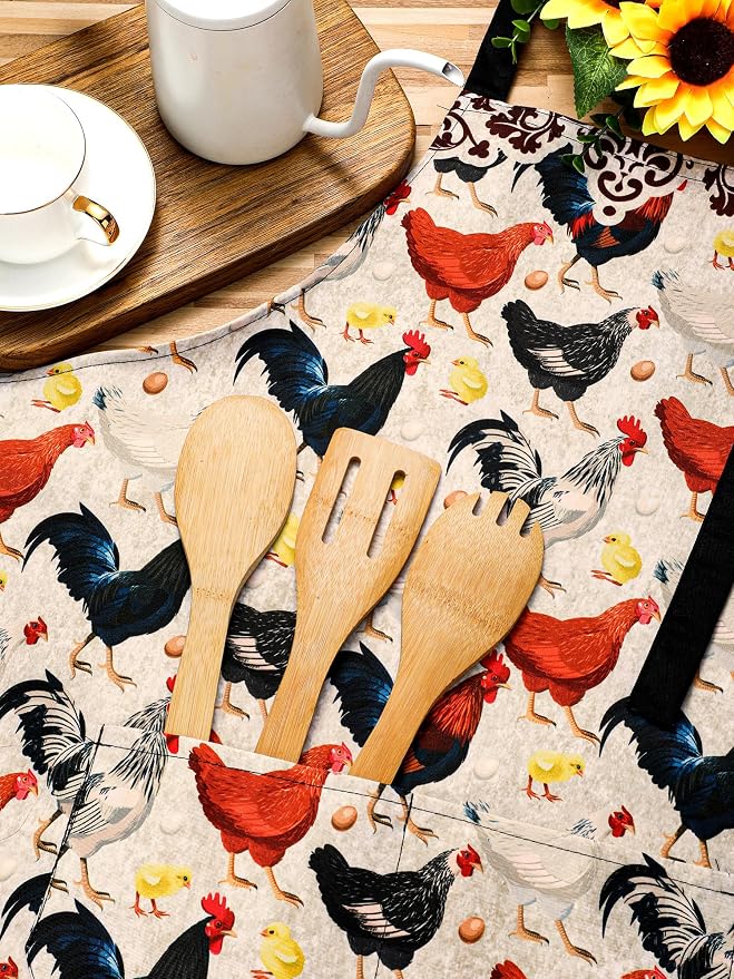 Geetery 4 Pcs Chicken Aprons for Women Rooster Print Apron Waterproof - Image 4