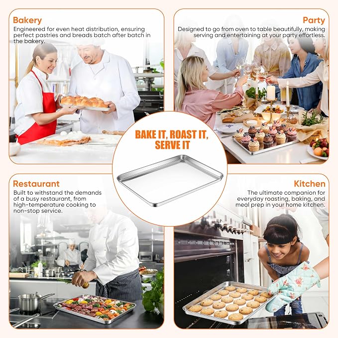 LIANYU Stainless Steel Baking Sheet Pans of 2, 12.4x9.7 Inch Quarter Sheet Pan - Image 7