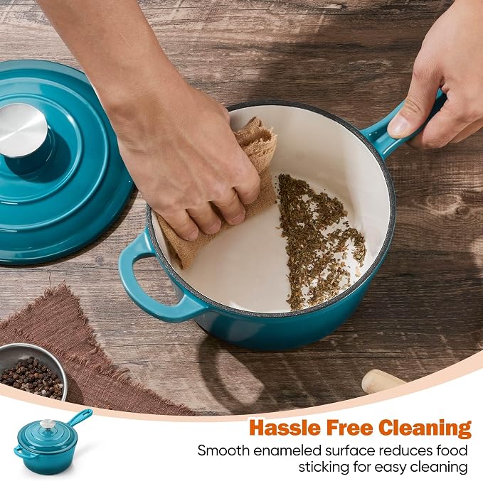 Homikit Cast Iron Sauce Pan, 2 Quart Enameled Cast Iron Saucepan - Image 8