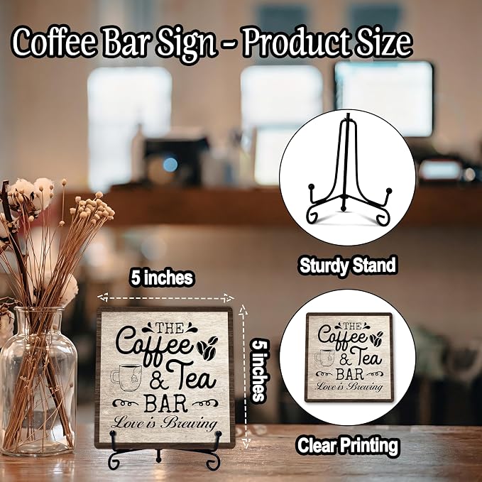 Coffee Bar Sign, Love is Brewing Farmhouse Tabletop Decor, Coffee and Tea Lover - Image 2
