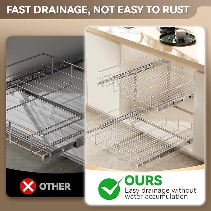 2 Tier Pull Out Cabinet Organizer 24" W X 22" D, Slide Out Drawers - Image 6