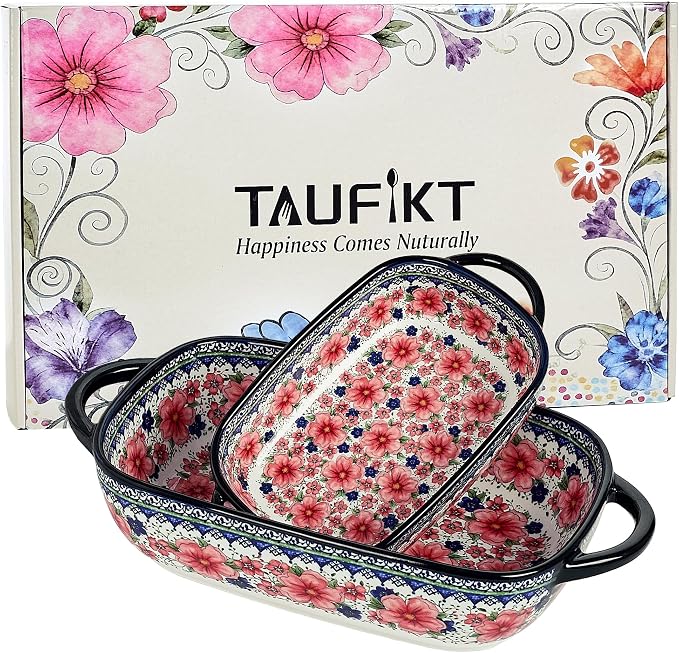 Ceramic Casserole Dishes for Oven, Hand-painted Polish Pottery Baking Dish Set by TAUFIKT