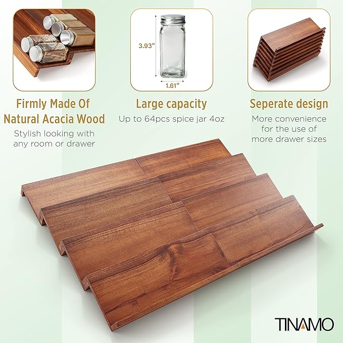 Tinamo Acacia Wooden Spice Rack Organizer - Image 4