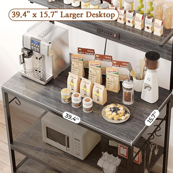 SUPERJARE Bakers Rack with Power Outlets, Microwave Stand, 39.4 X 14.3 Inch - Image 6