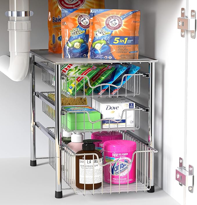 Simple Houseware Stackable 3 Tier Sliding Basket Organizer Drawer - Image 4