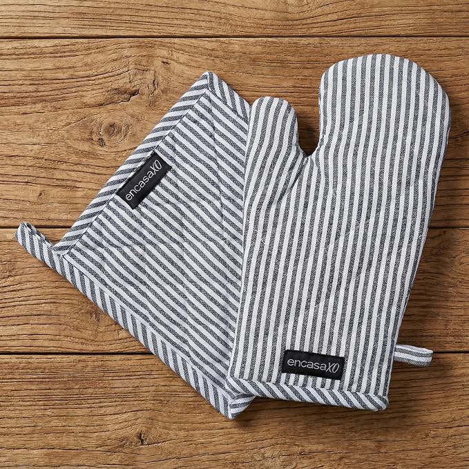 Encasa XO Heat Resistant 100% Cotton Oven Glove & Potholder Set by EncasaXO