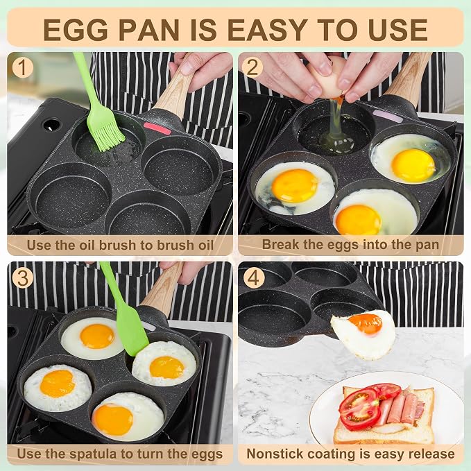 MyLifeUNIT Egg Frying Pan, 4-Cup Egg Pan Nonstick, Fried Egg Pan Skillet - Image 7
