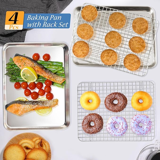 TeamFar Baking Pan with Rack Set, Stainless Steel Cookies Sheet Baking Tray Pan - Image 6